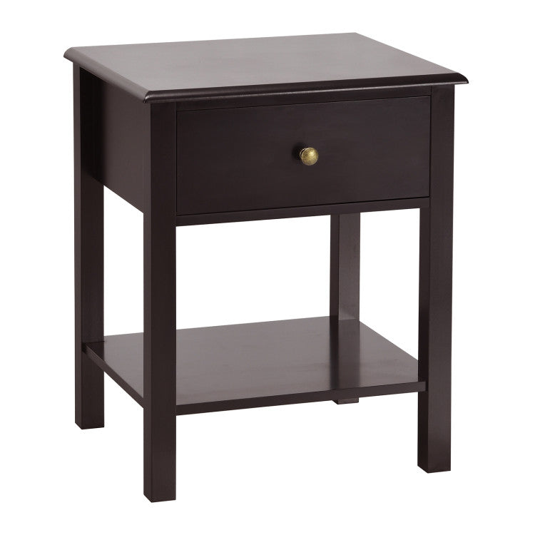 SUGIFT Nightstand End Table with Drawer and Shelf Brown