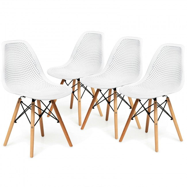 SUGIFT Modern Plastic Hollow Chair Set with Wood Leg 4 Pieces