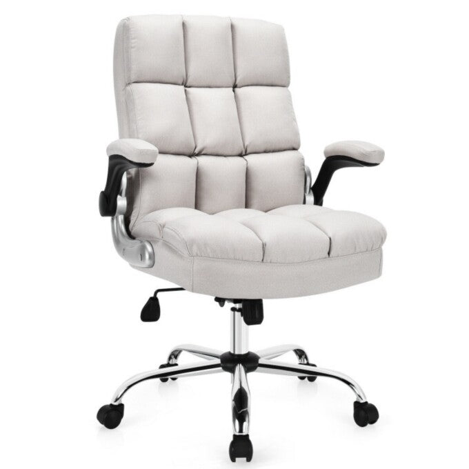 SUGIFT Adjustable Swivel Office Chair with High Back and Flip-up Arm, Beige