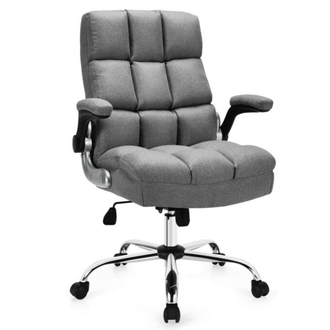 SUGIFT Adjustable Swivel Office Chair with High Back and Flip-up Arm, Gray