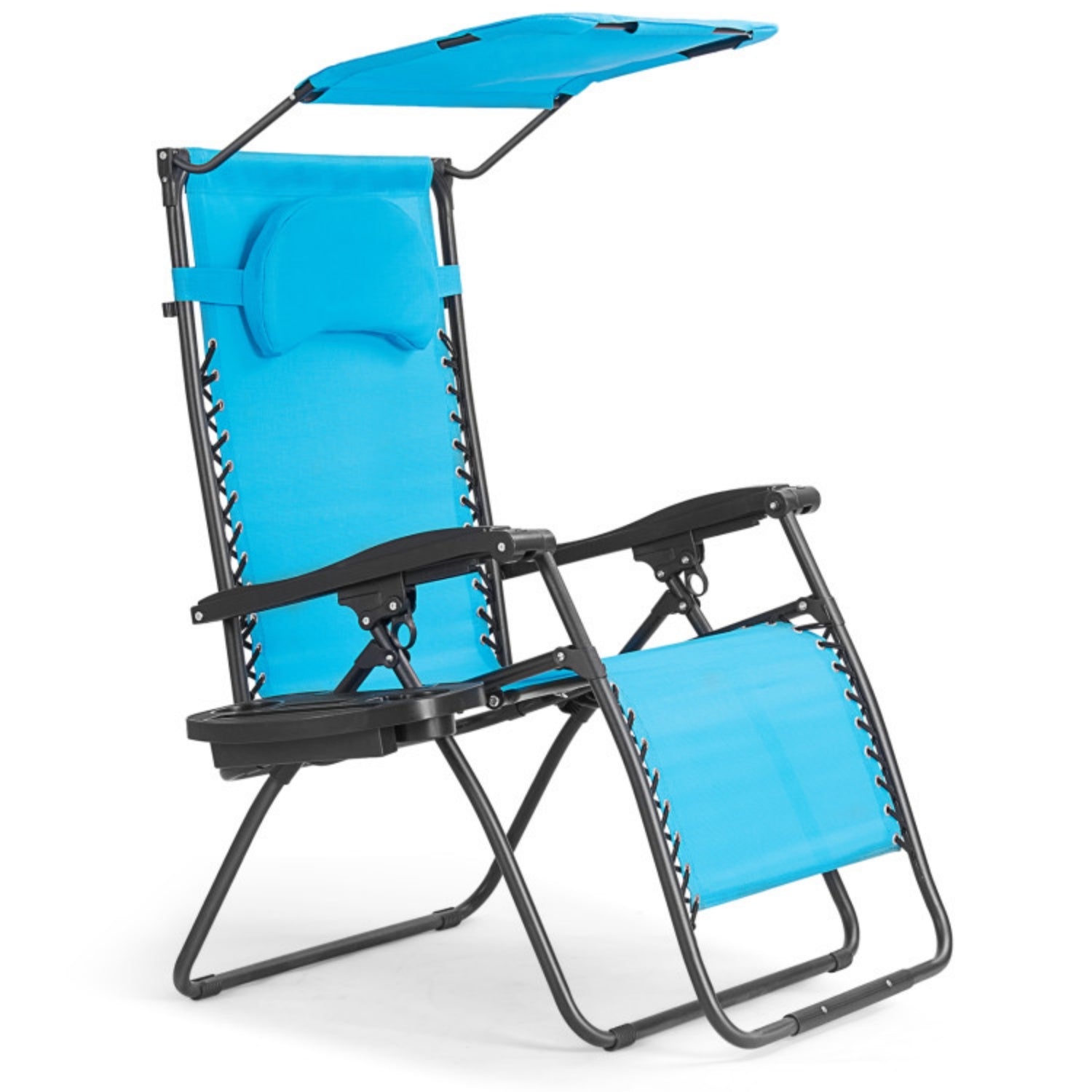 SUGIFT Folding Recliner Lounge Chair with Shade Canopy Cup Holder, Turquoise