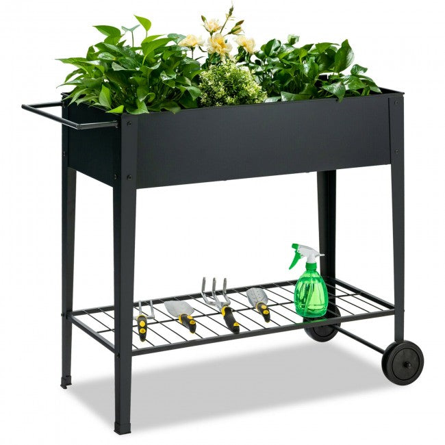 SUGIFT Elevated Planter Box on Wheels with Non-slip Legs and Storage Shelf