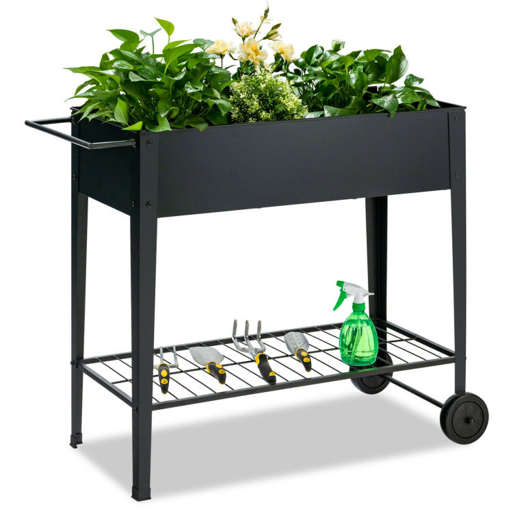 SUGIFT Elevated Planter Box on Wheels with Non-slip Legs and Storage Shelf