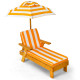 1-Piece Yellow Kids Wood Outdoor Chaise Lounge Chair with Height Adjustable Umbrella and Yellow/White Cushion