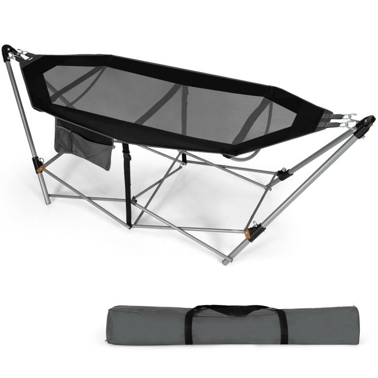 SUGIFT Portable Folding Hammock with Hammock Stand Black