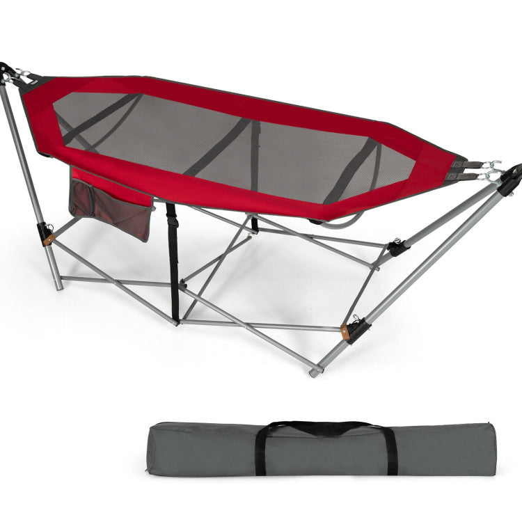 SUGIFT Portable Folding Hammock with Hammock Stand Red