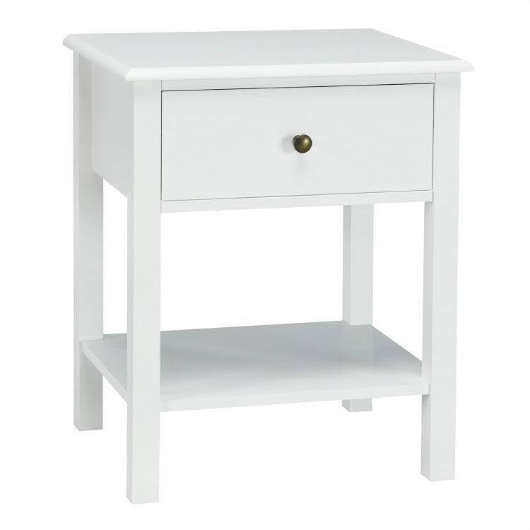 SUGIFT Nightstand End Table with Drawer and Shelf White