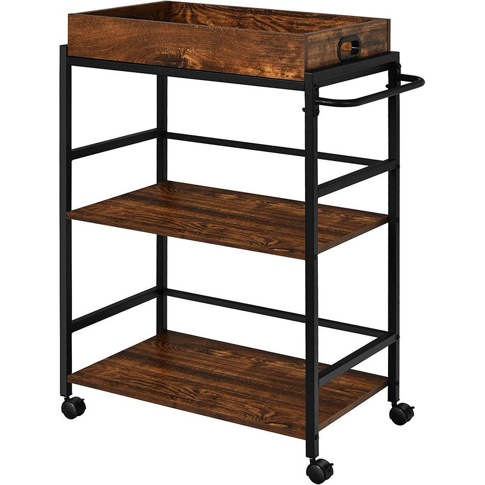 Brown Wood Kitchen Cart with Rack