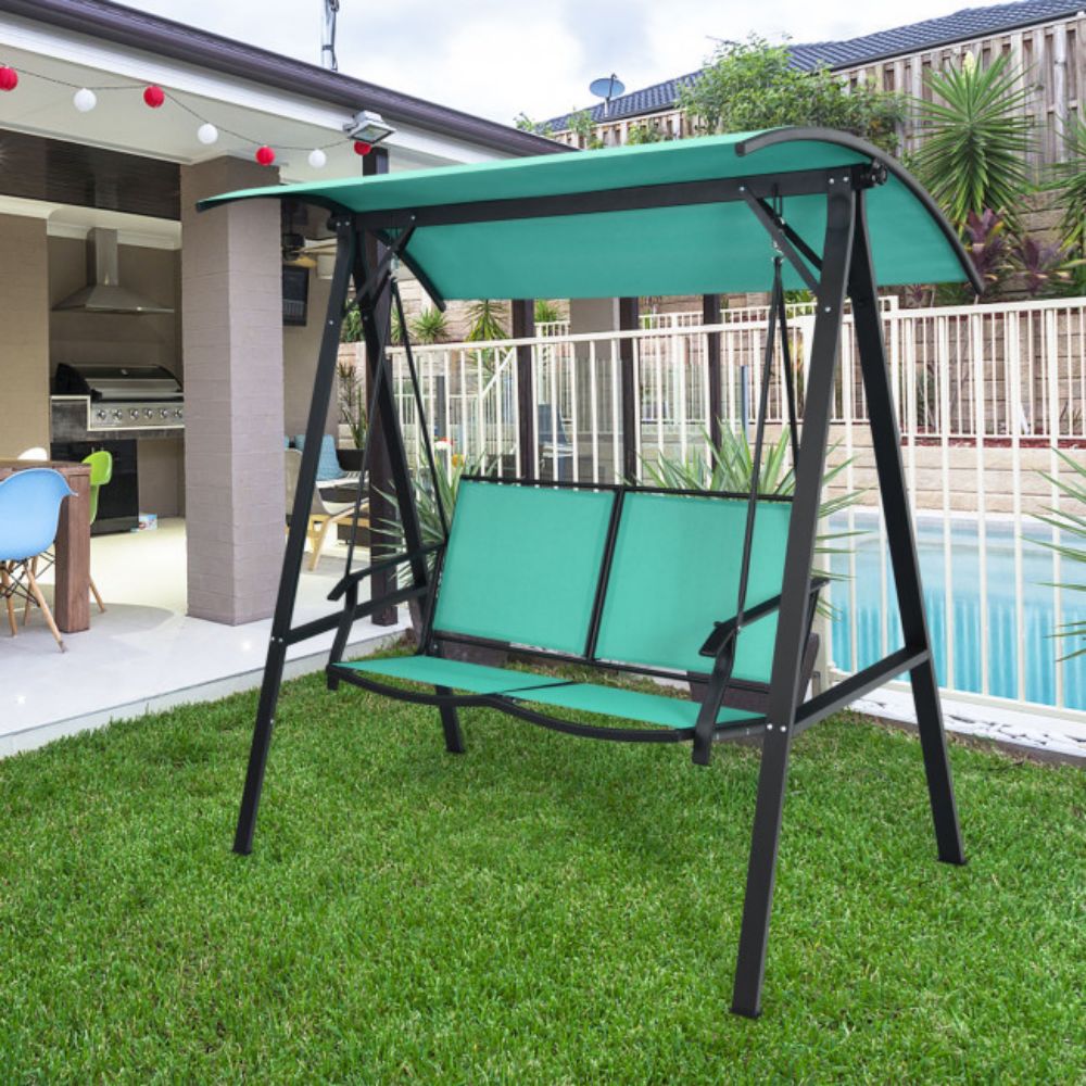 2-Person Metal Patio Swing with Canopy in Turquoise