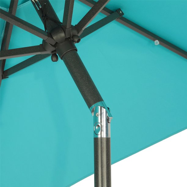 SUGIFT 7.5 ft Solar Umbrella 18 LED Lighted Patio Umbrella Market Table Umbrella for Deck, Pool,Turquoise