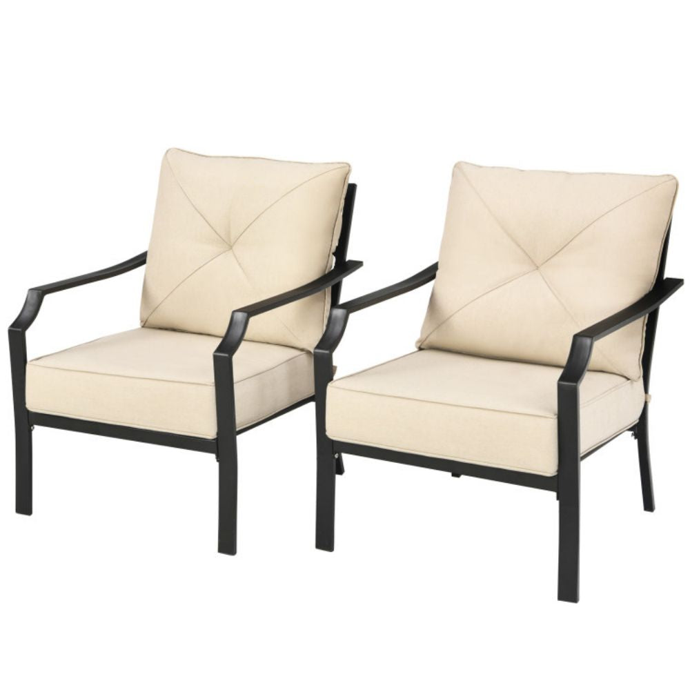 2-Piece Metal Patio Furniture Outdoor Lounge Armchair with Beige Cushions