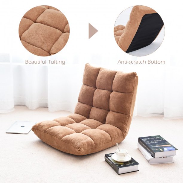 Adjustable Cushioned Floor Chair Laze Chair For Living Room Bedroom Beige