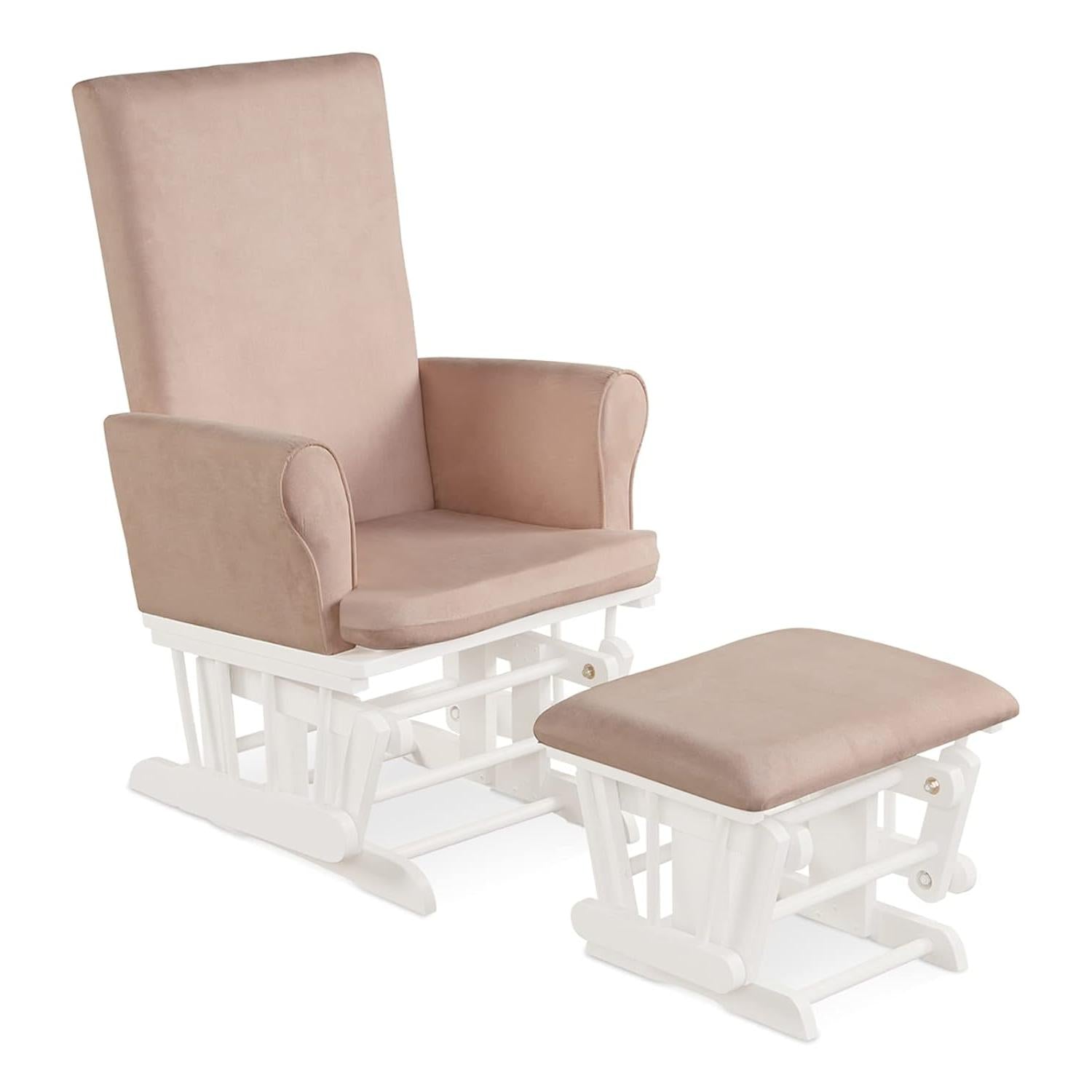 Wood Patio Baby Nursery Relax Outdoor Rocking Chair Glider and Ottoman Set in Pink