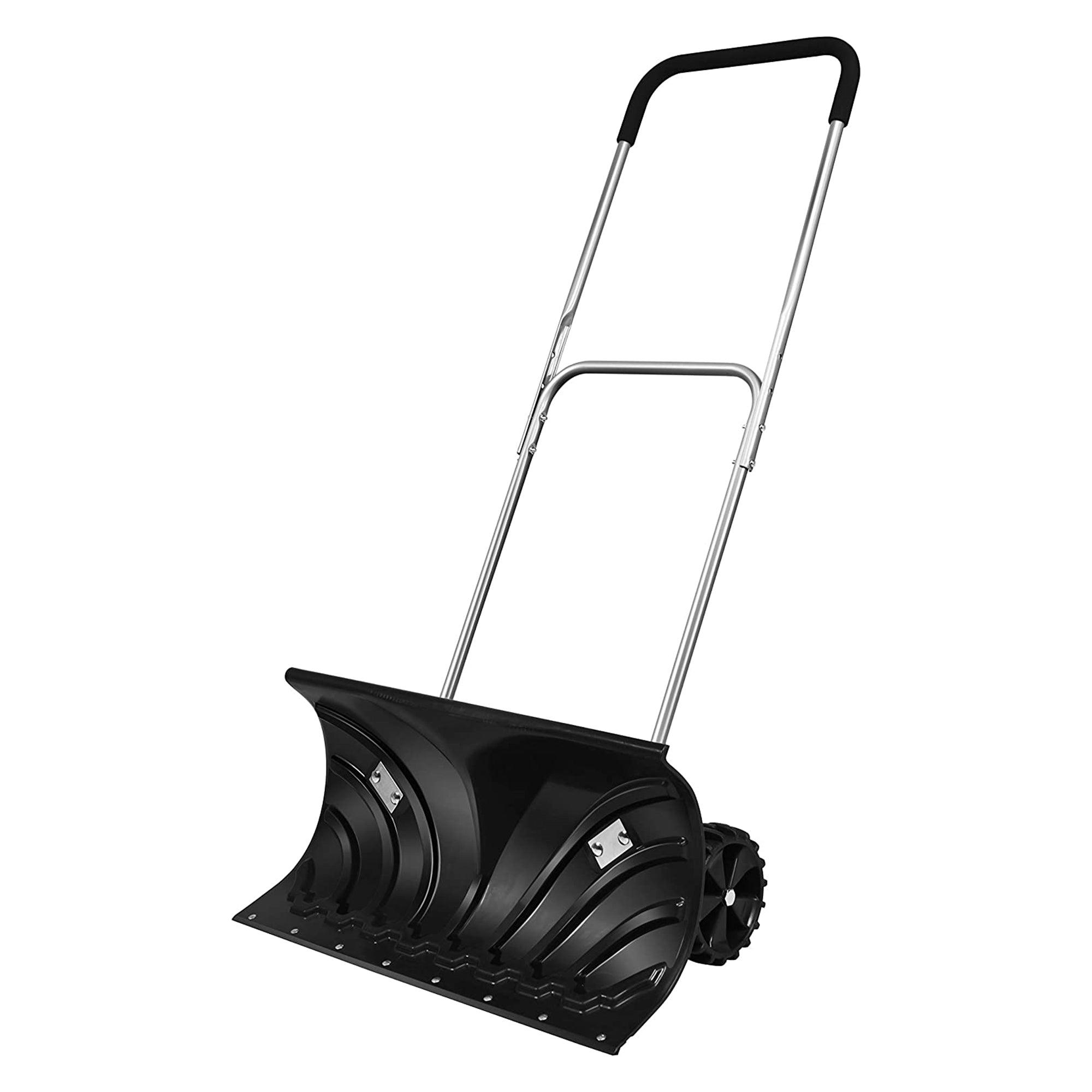 17 in. Plastic Handle and Steel Blade Rolling Pusher Snow Shovel