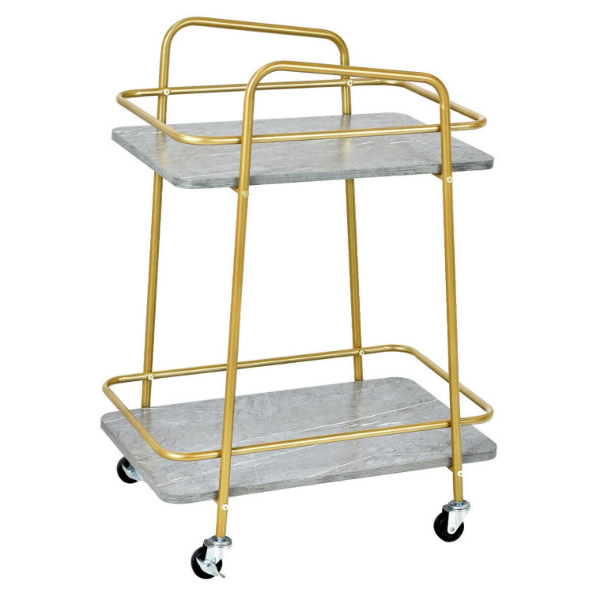 2-Tier Gray Kitchen Rolling Cart with Steel Frame and Lockable Casters