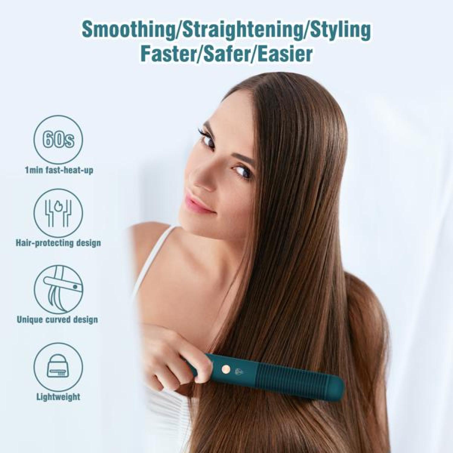 SUGIFT Hair Straightener Comb, Ceramic Fast Heating Electric Straightening Brush