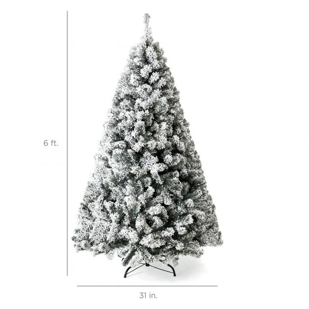 SUGIFT 6ft Pre-Lit Holiday Christmas Pine Tree w/ Snow Flocked Branches, 250 Warm White Lights