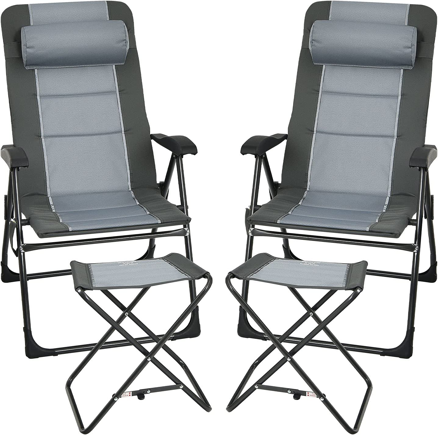 2-Pieces Patio Folding Dining Chairs set with Adjustable Backrest and Ottomans