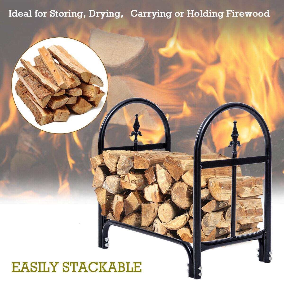 24 in. W x 13 in. H Black Heavy Duty Steel Firewood Storage Log Holder