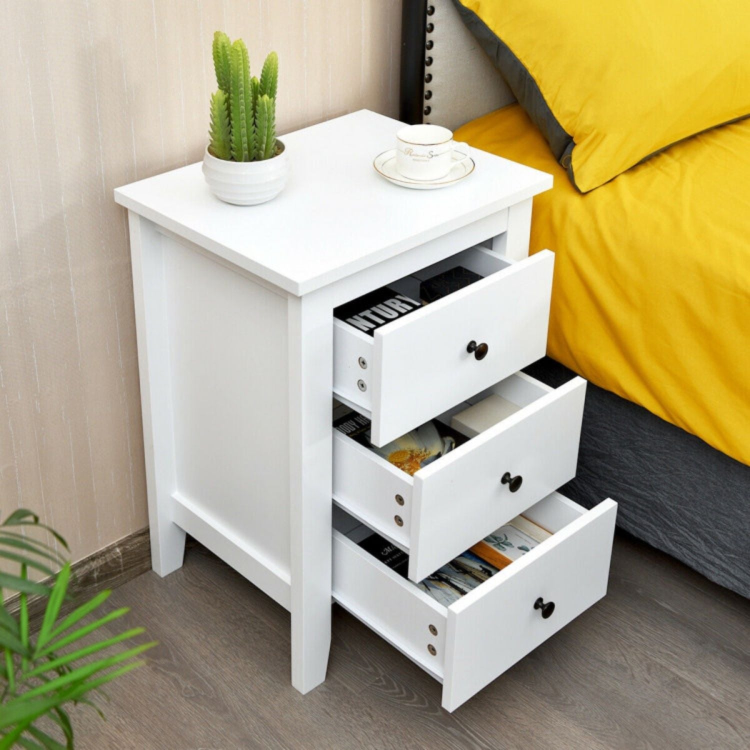 SUGIFT Nightstand End Beside Table Drawers Modern Storage Bedroom Furniture-White