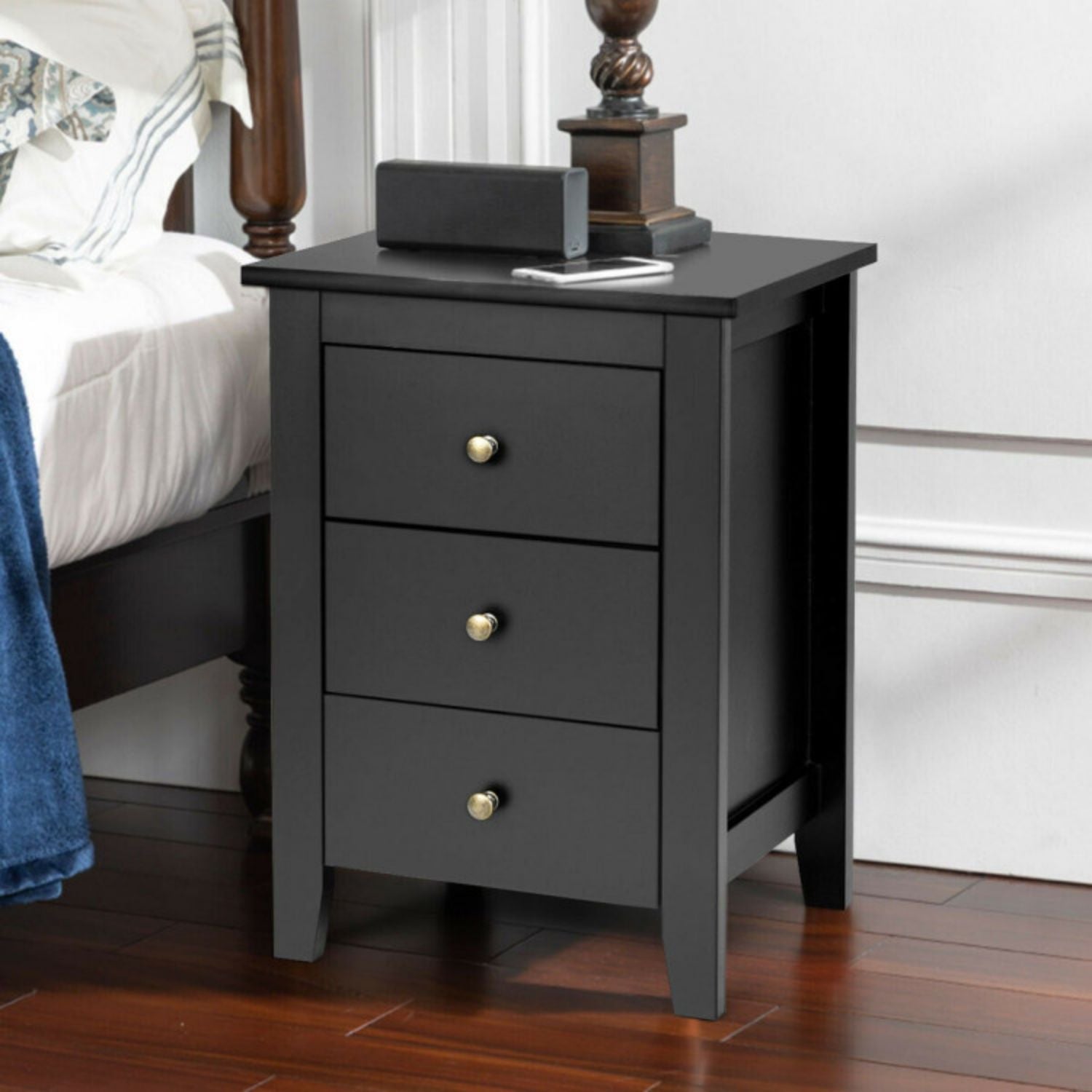 SUGIFT Nightstand End Beside Table Drawers Modern Storage Bedroom Furniture-Black