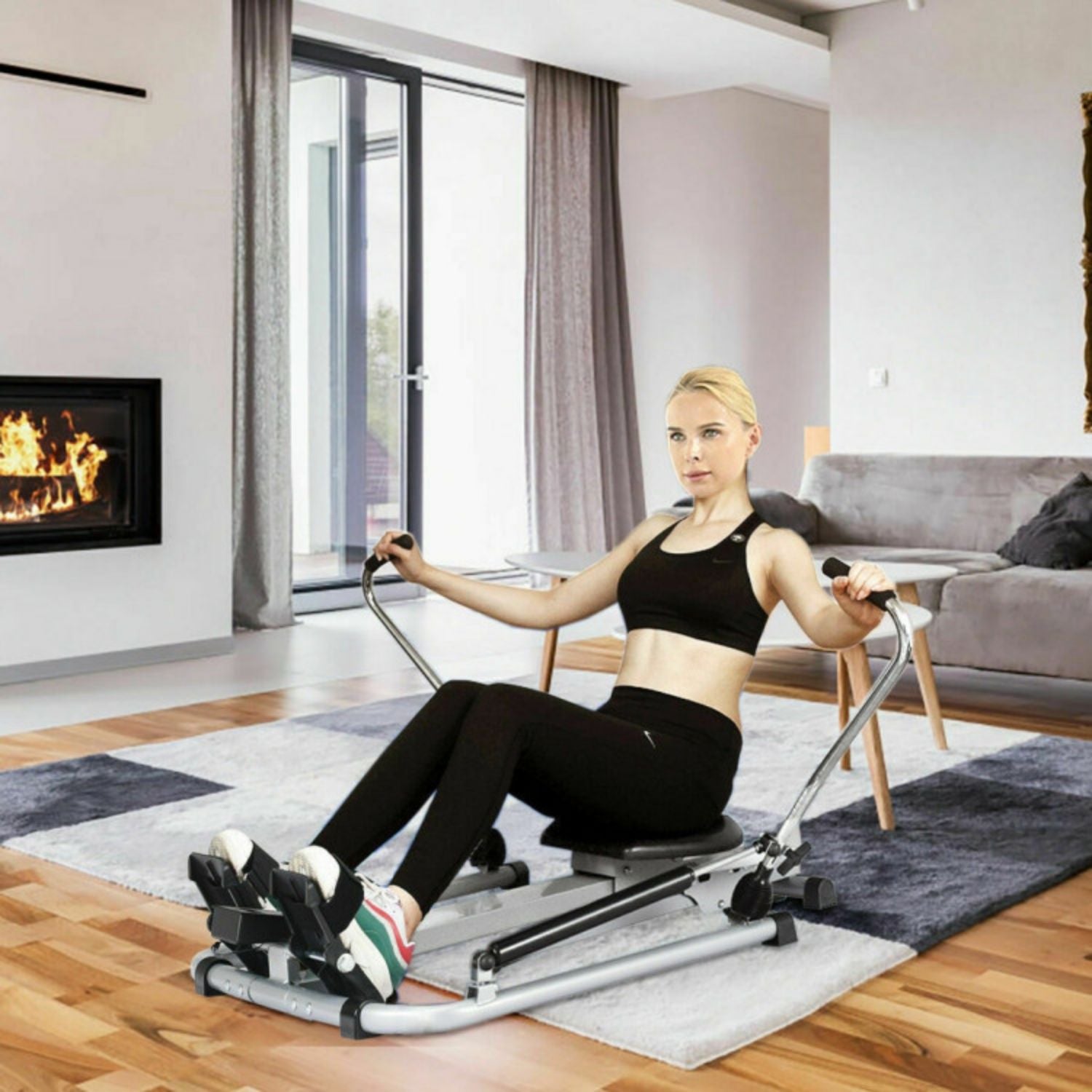 SUGIFT Exercise Adjustable Double Hydraulic Resistance Rowing Machine