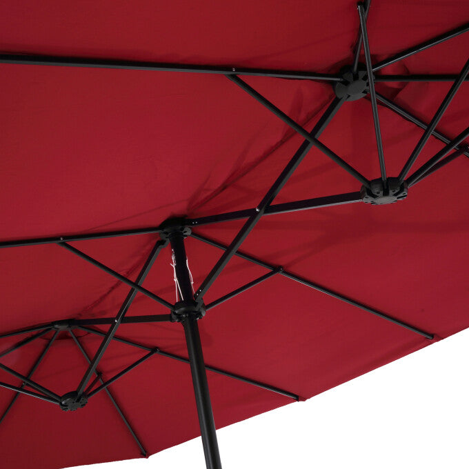 15 FT Double-Sided Rectangular Outdoor Patio Market Umbrella with Crank in Burgundy