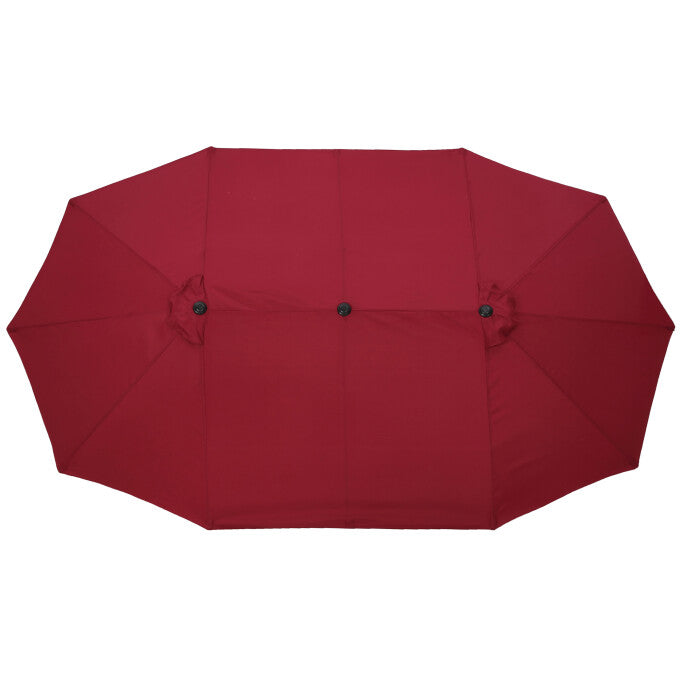 15 FT Double-Sided Rectangular Outdoor Patio Market Umbrella with Crank in Burgundy