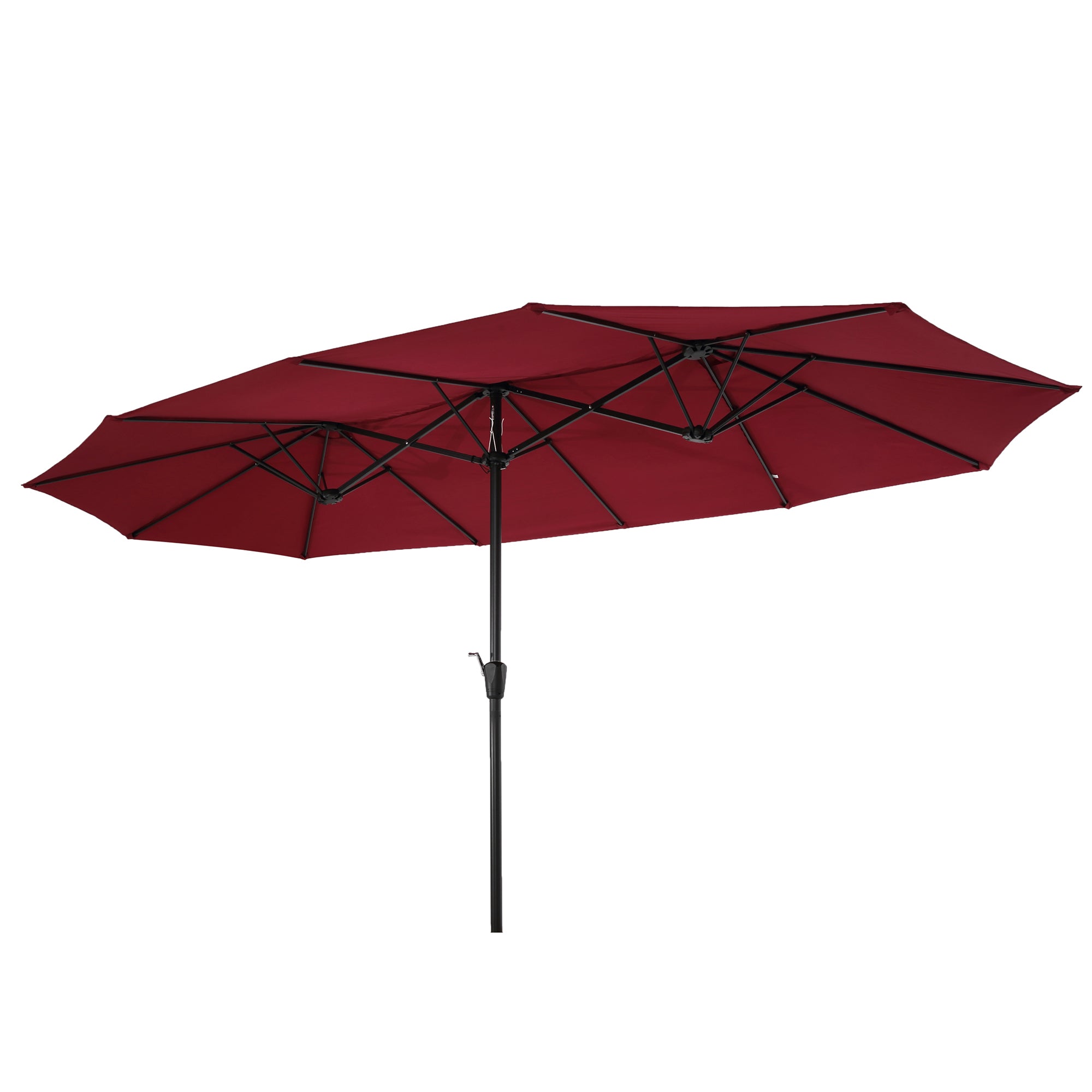 15 FT Double-Sided Rectangular Outdoor Patio Market Umbrella with Crank in Burgundy