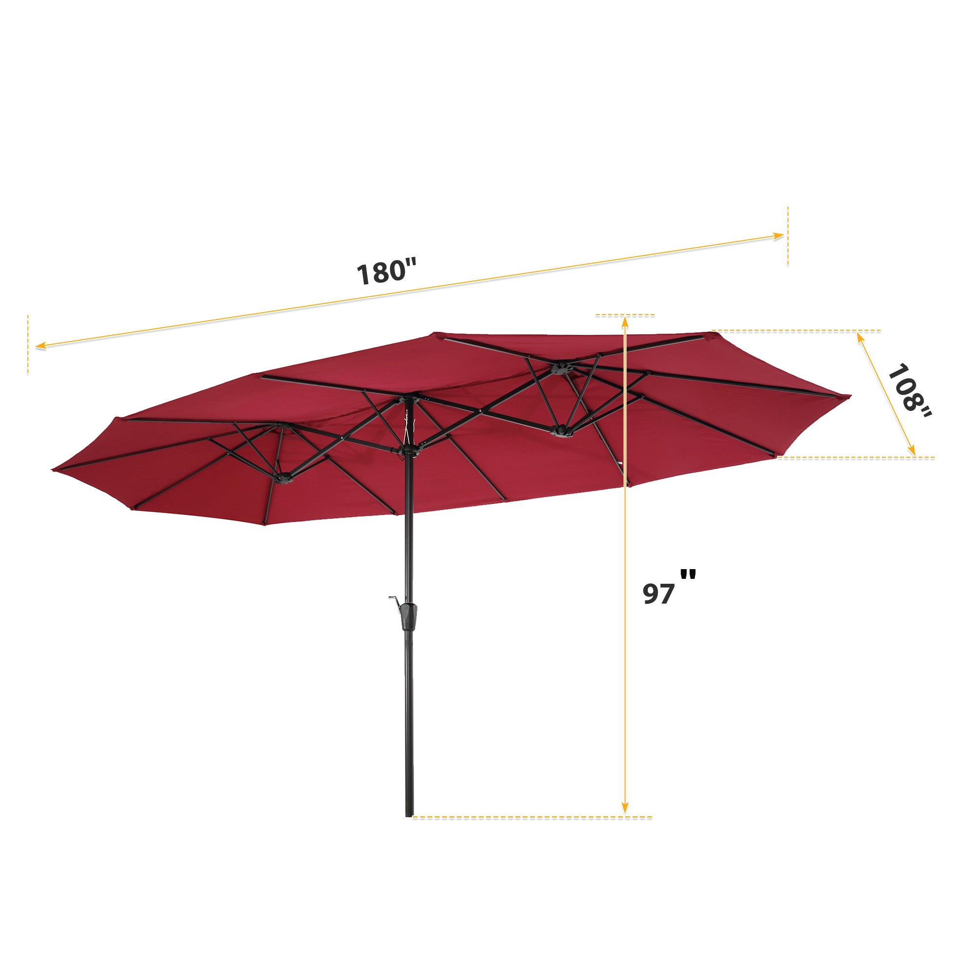 15 FT Double-Sided Rectangular Outdoor Patio Market Umbrella with Crank in Burgundy