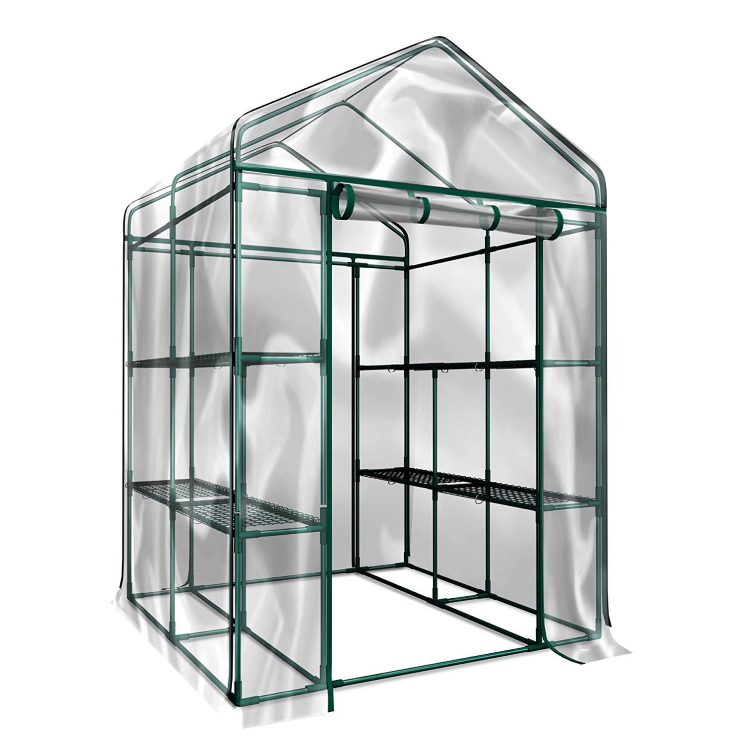 SUGIFT Greenhouse for Walk-in Plant Outdoors with Durable PE Cover, 2 Tiers 8 Shelves,56in W x 56in D x 76in H,Transparent