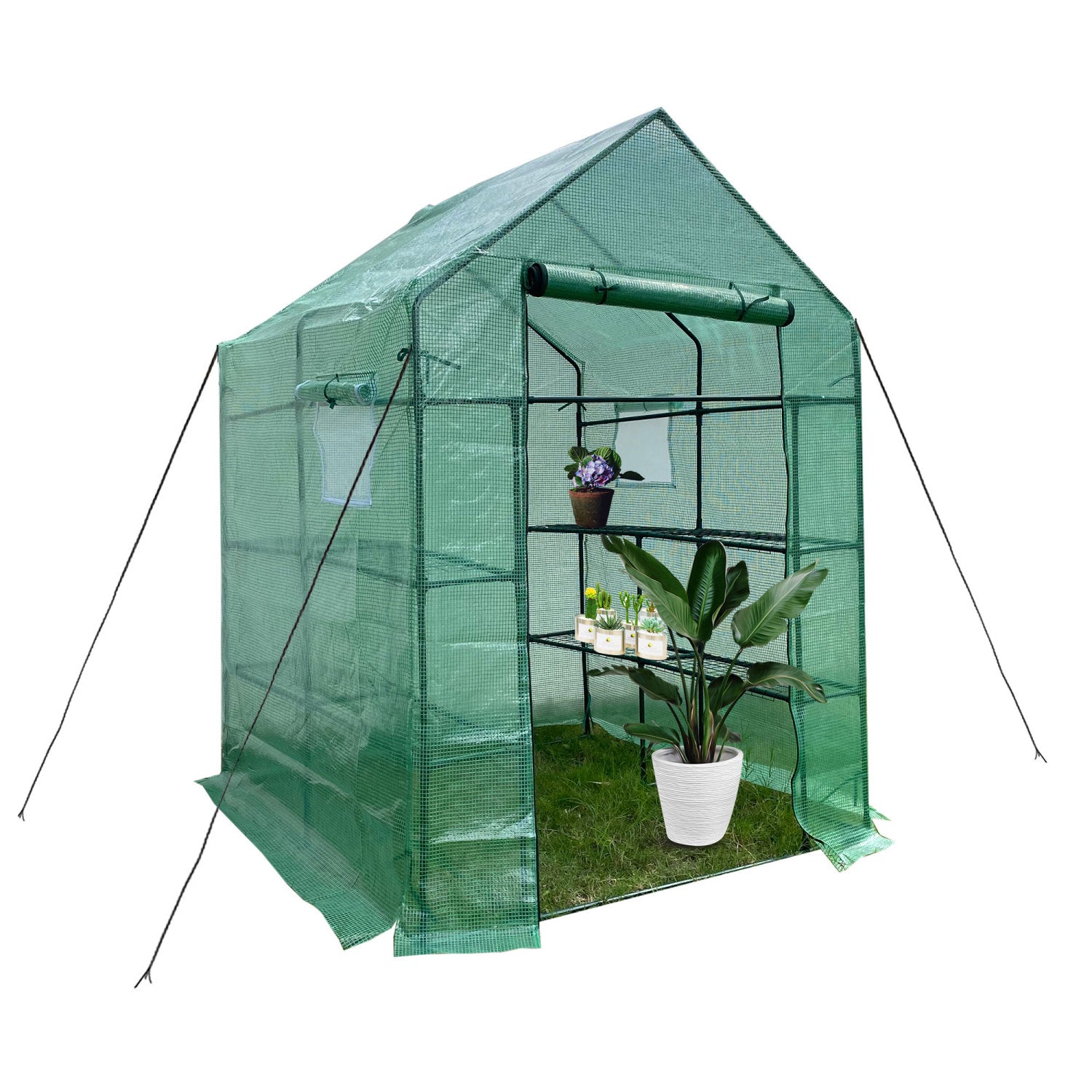 SUGIFT Greenhouse for Walk-in Plant Outdoors with Durable PE Cover, 2 Tiers 8 Shelves,56in W x 56in D x 76in H