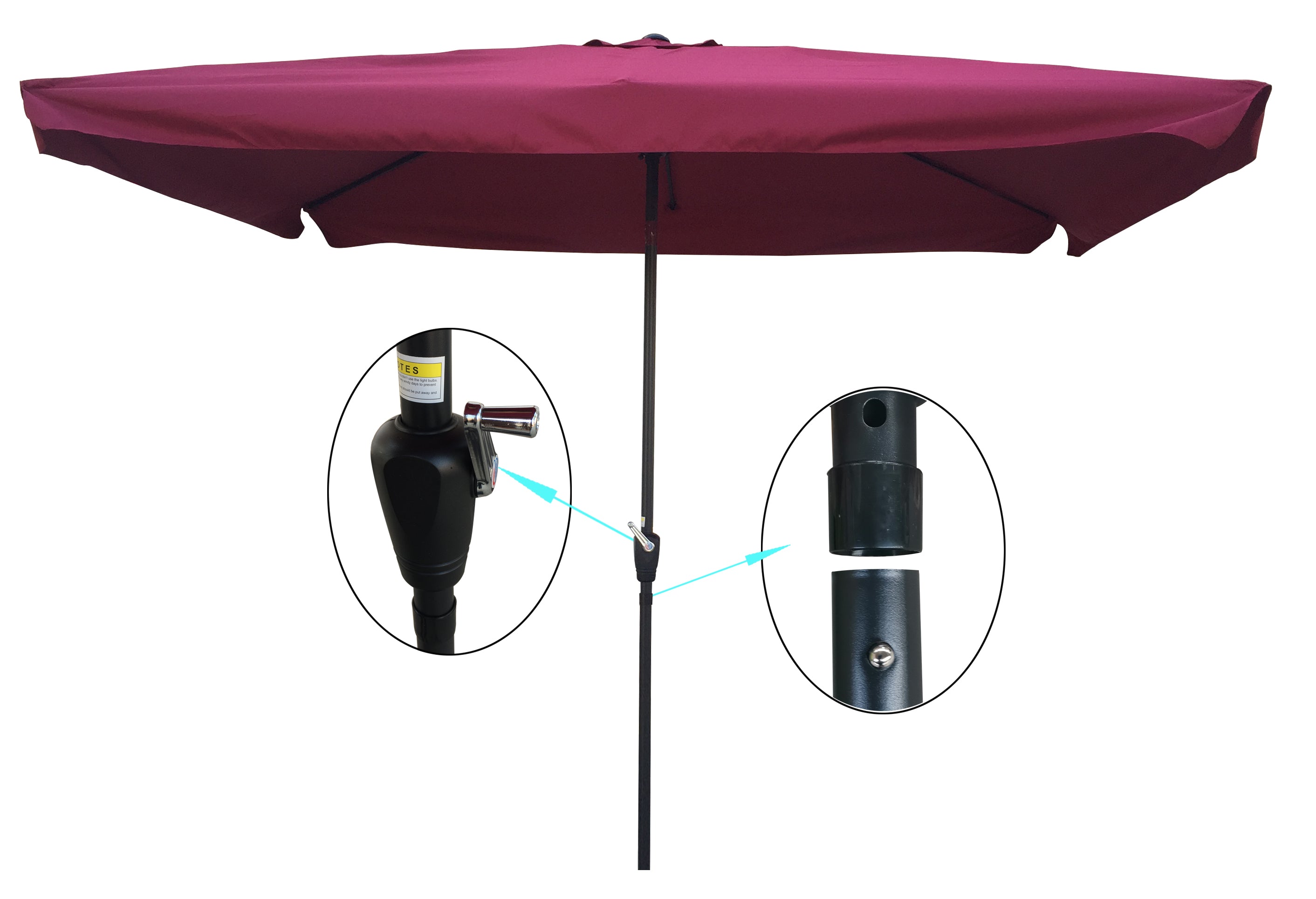 10' x 6.5' Rectangular Outdoor Patio Market Umbrella with Tilt Adjustment and Crank Lift