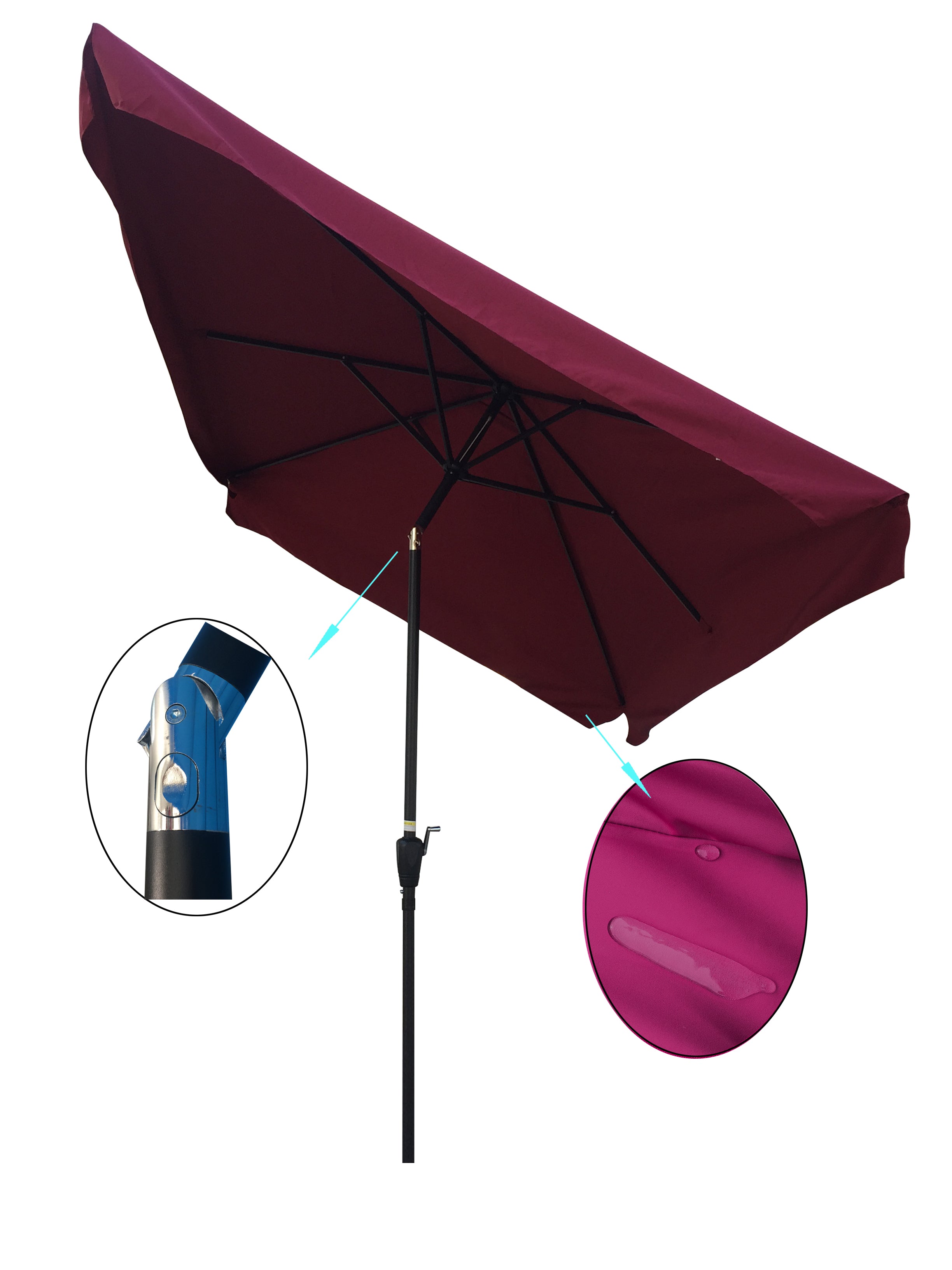 10' x 6.5' Rectangular Outdoor Patio Market Umbrella with Tilt Adjustment and Crank Lift