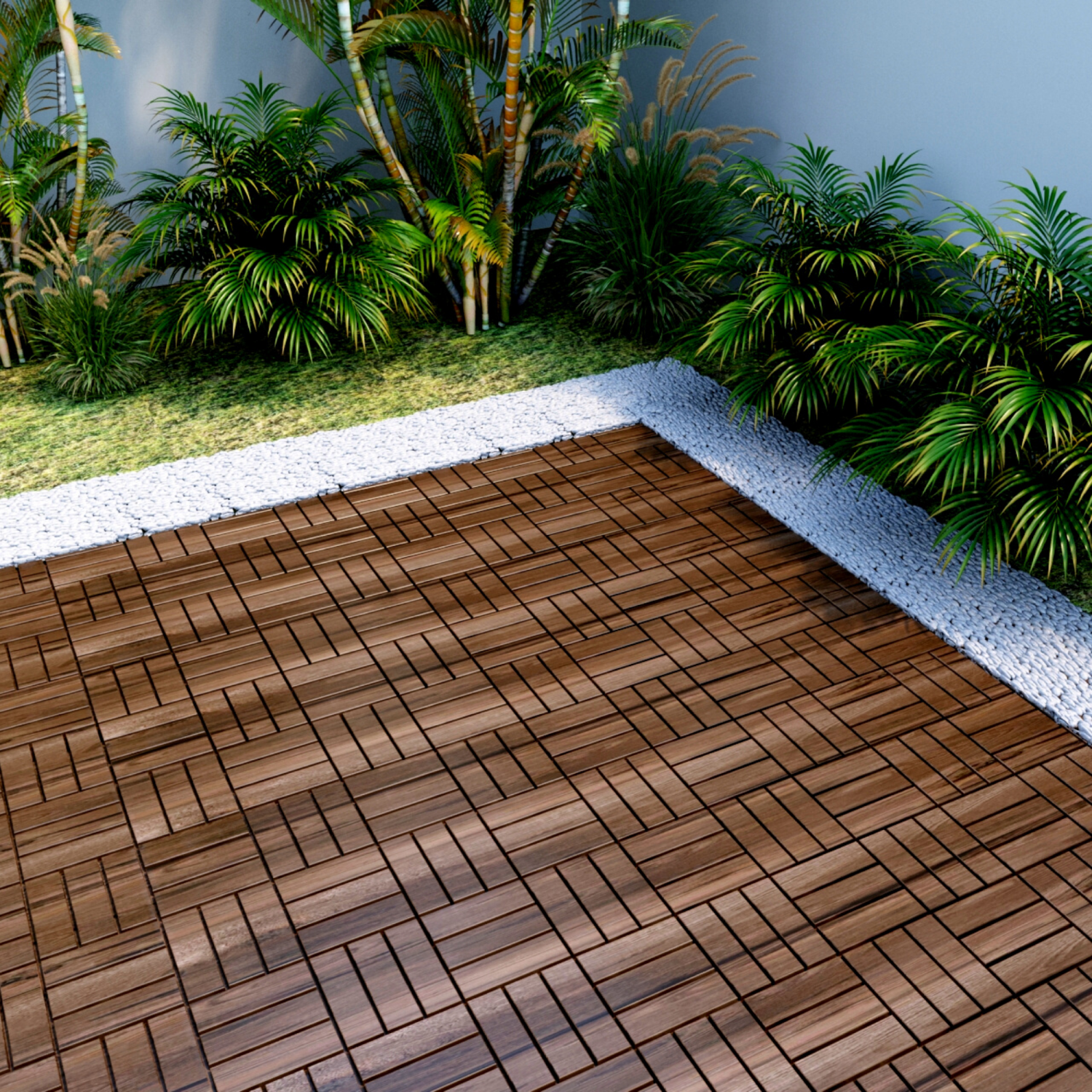 SUGIFT Patio Deck Tiles,Interlocking Flooring Tiles in Solid  Acacia Wood Oiled Finish (Set of 10)