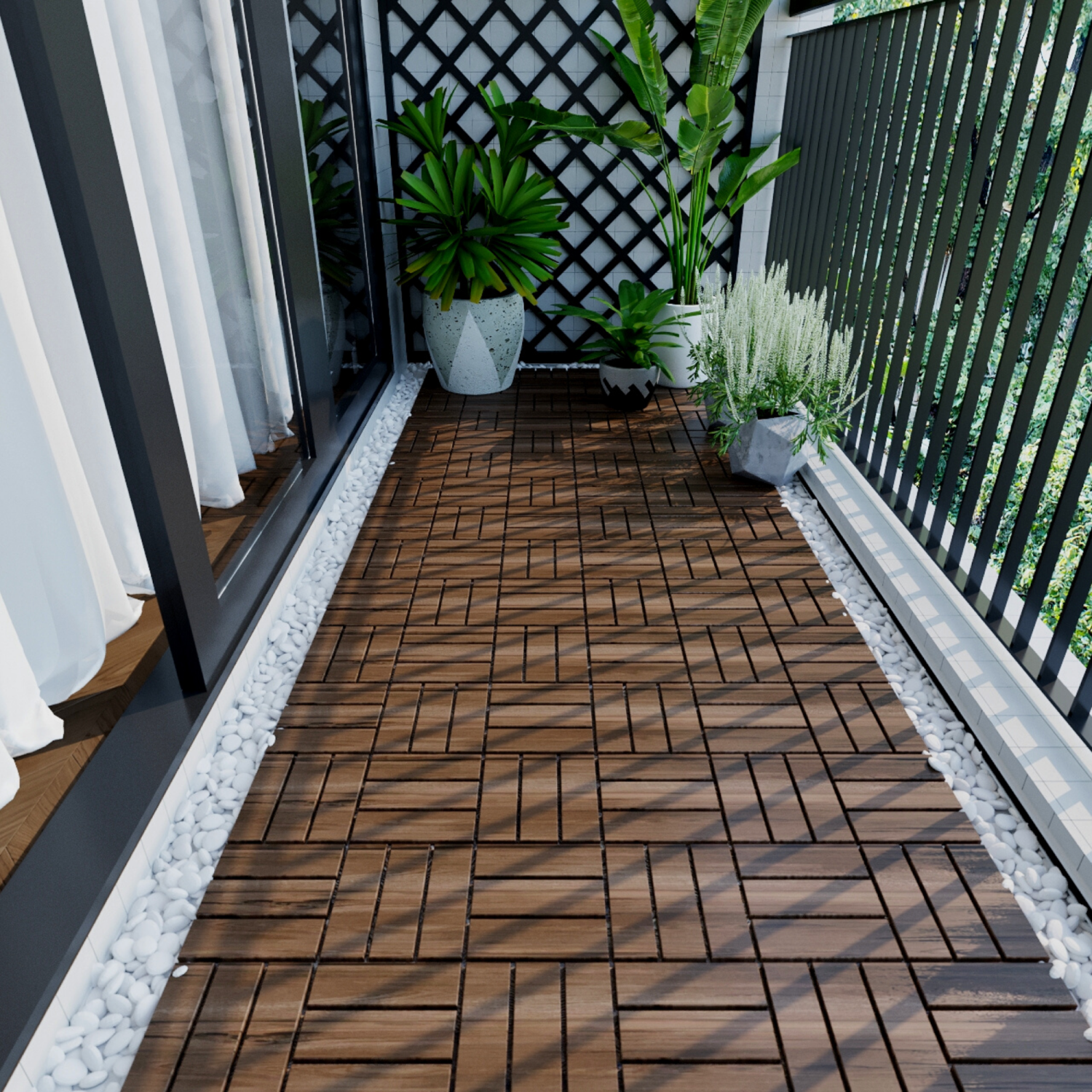 SUGIFT Patio Deck Tiles,Interlocking Flooring Tiles in Solid  Acacia Wood Oiled Finish (Set of 10)