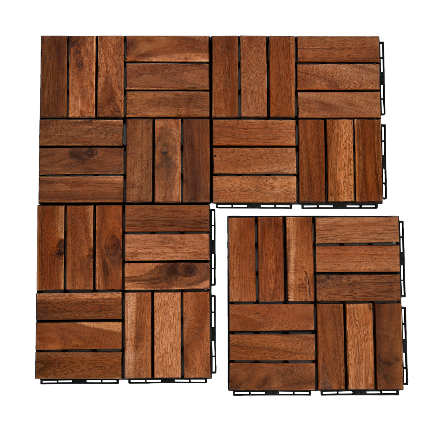 SUGIFT Patio Deck Tiles,Interlocking Flooring Tiles in Solid  Acacia Wood Oiled Finish (Set of 10)