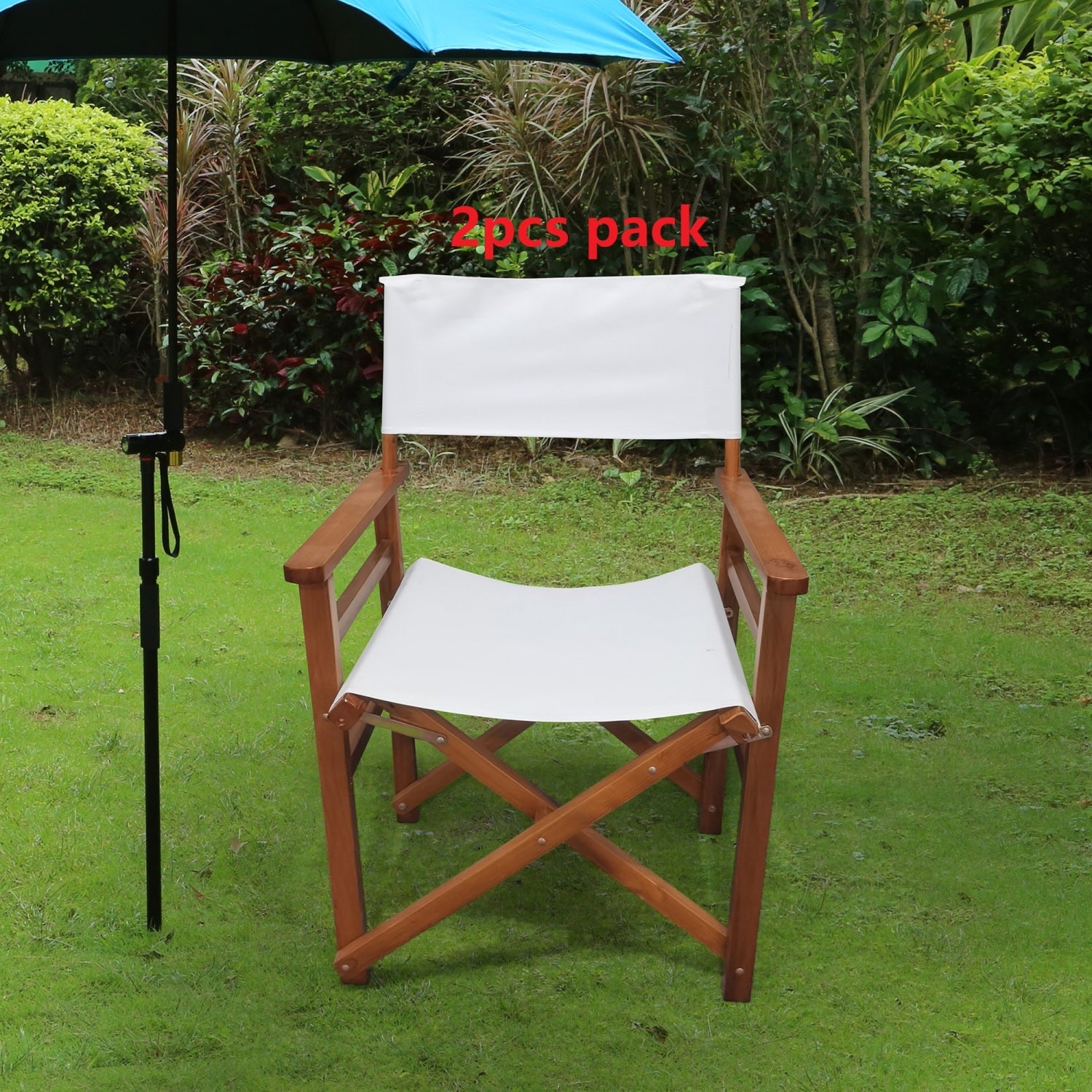 SUGIFT Folding Chair Wooden Director Chair Canvas Folding Chair Folding Chair 2 pcs, White