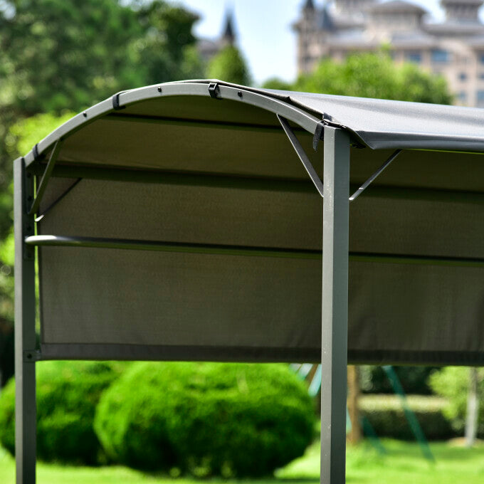 SUGIFT 7 ft Outdoor Grill Gazebo BBQ Canopy with Side Awning in Gray