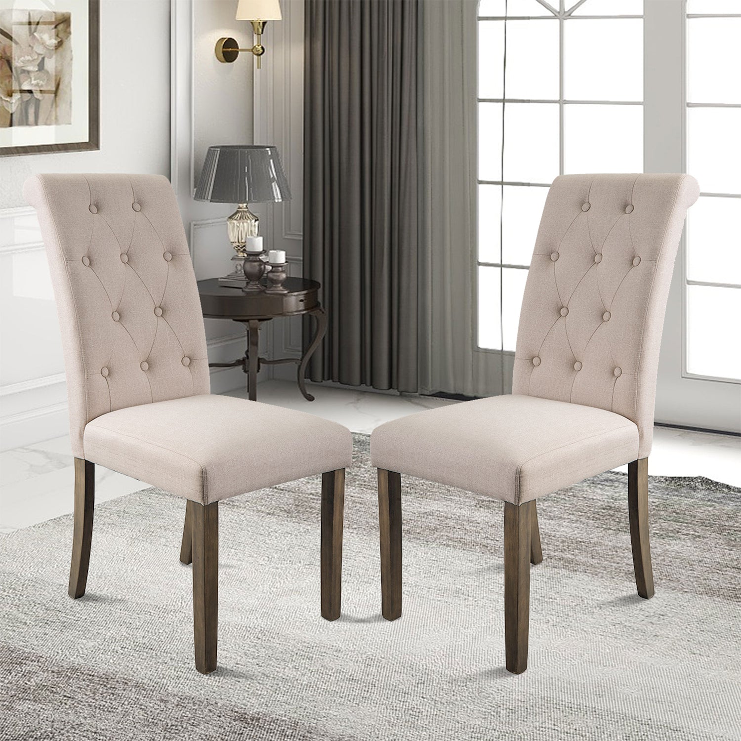 SUGIFT Set of 2 Button-Tufted Dining Chair Upholstered Armless Side Chai-Beige