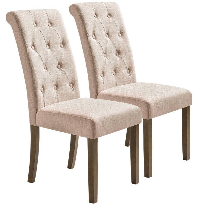 SUGIFT Set of 2 Button-Tufted Dining Chair Upholstered Armless Side Chai-Beige