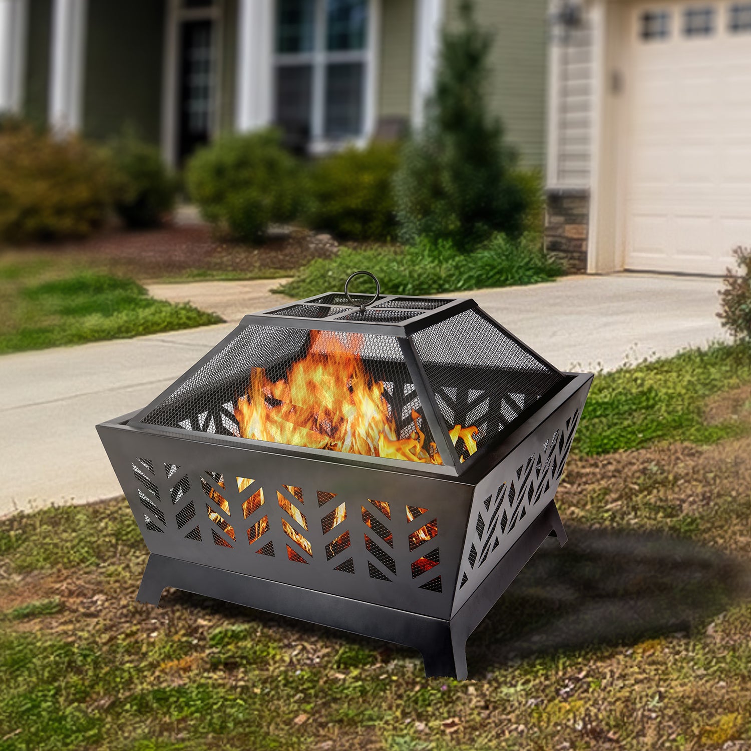 26 in. Metal Deep Bowl Fire Pit in Black