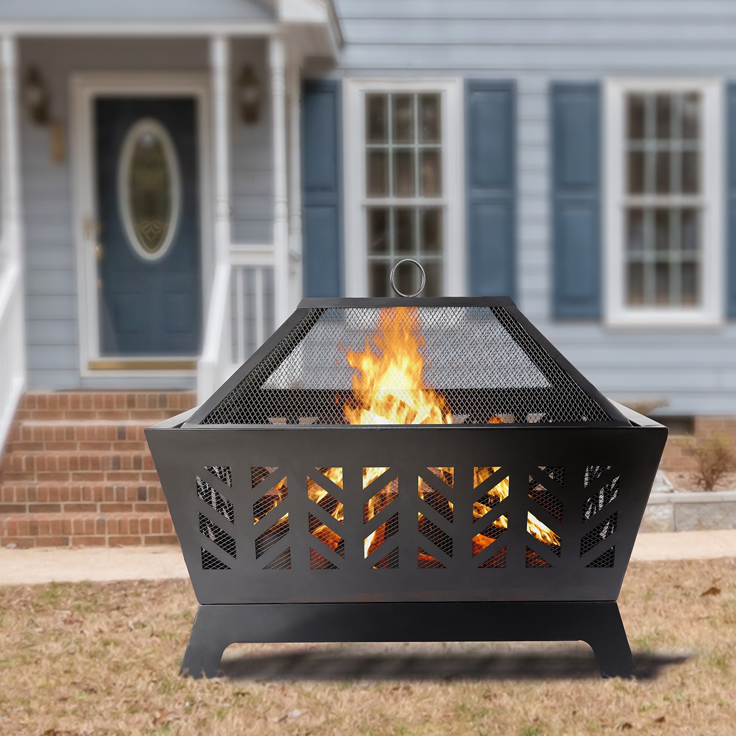 26 in. Metal Deep Bowl Fire Pit in Black