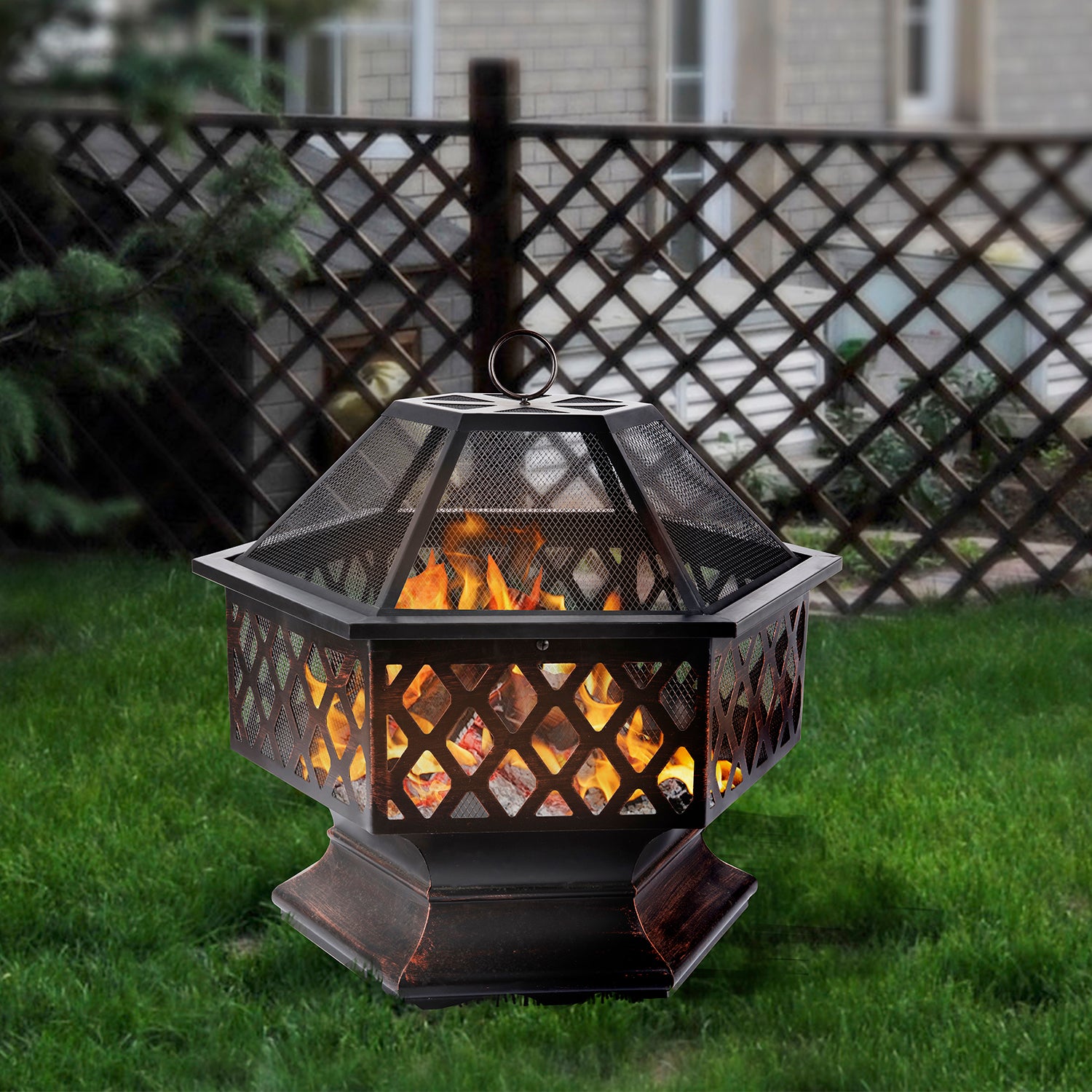 24 in. Metal Deep Bowl Fire Pit in Black