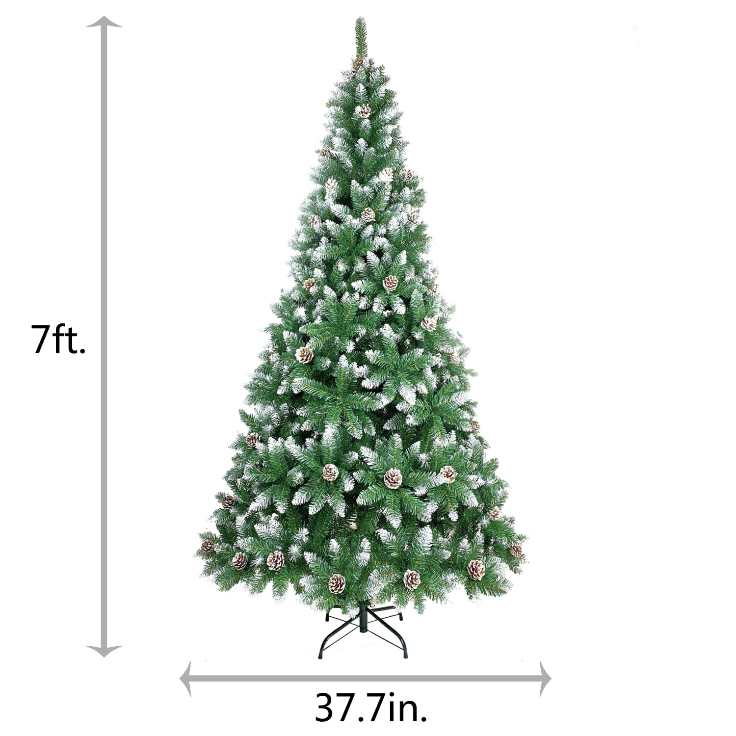 SUGIFT 7FT Hinged Artificial Fir Christmas Tree with Pine Cones, Spraying White, 1,200 Tips