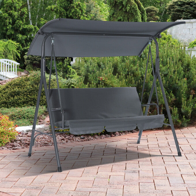 SUGIFT Patio 3 Seats Canopy Swing Glider Porch Swing with Stand-Gray