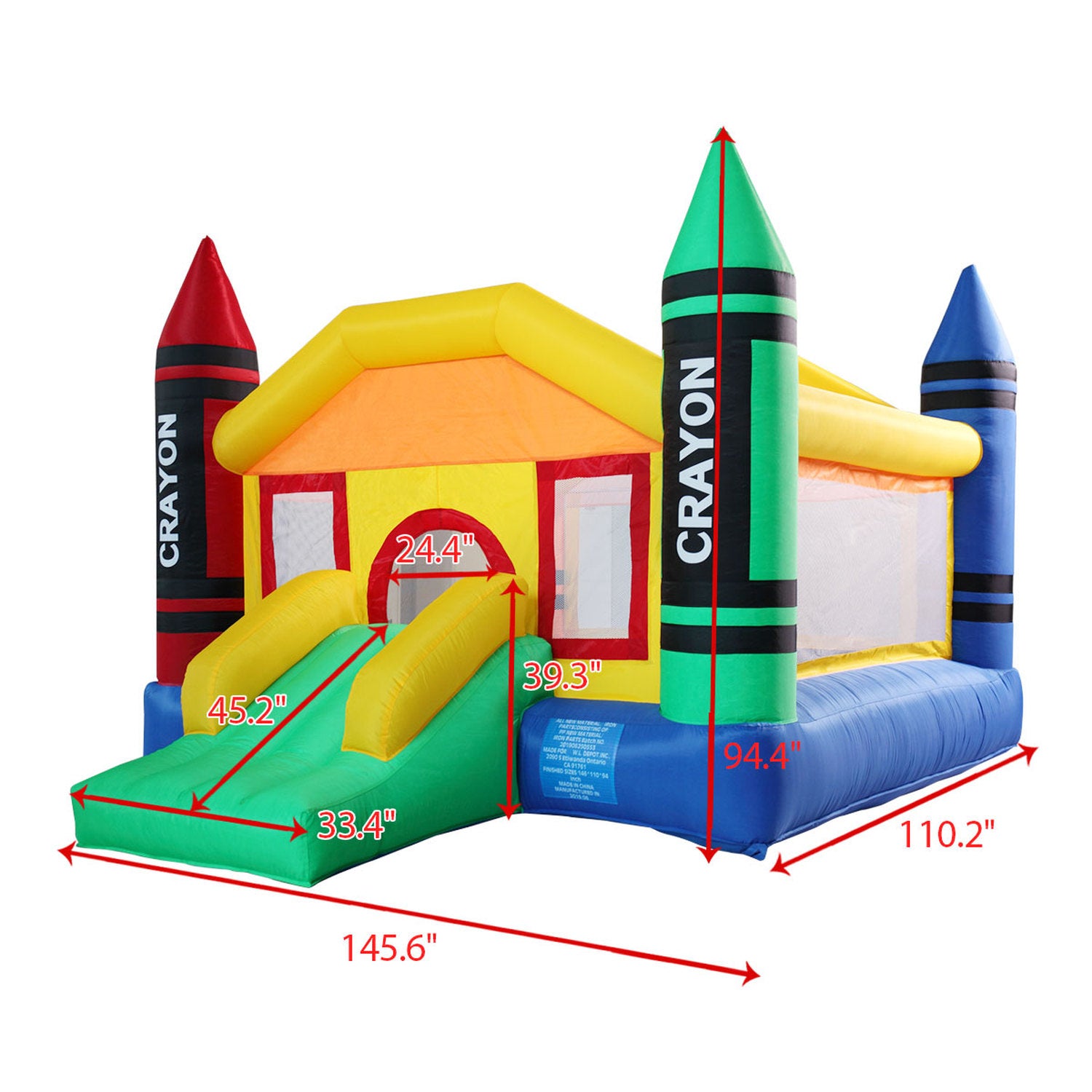 SUGIFT Crayon Inflatable Bounce House with Slide and Jump Game,Kid Activity Center,Party