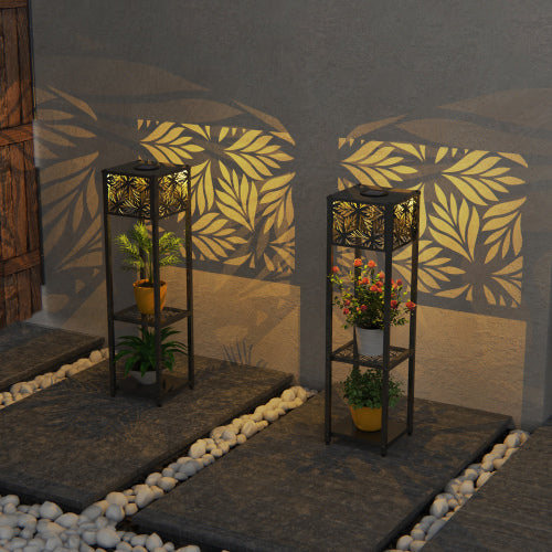 29.5 in. Outdoor Solar Metal Flower Stand with Hollow Lamp