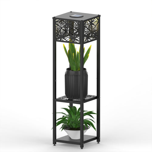 29.5 in. Outdoor Solar Metal Flower Stand with Hollow Lamp