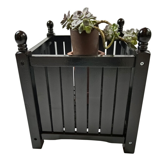 SUGIFT Wood Outdoor Planter Box with Teak Oil Finish-Black